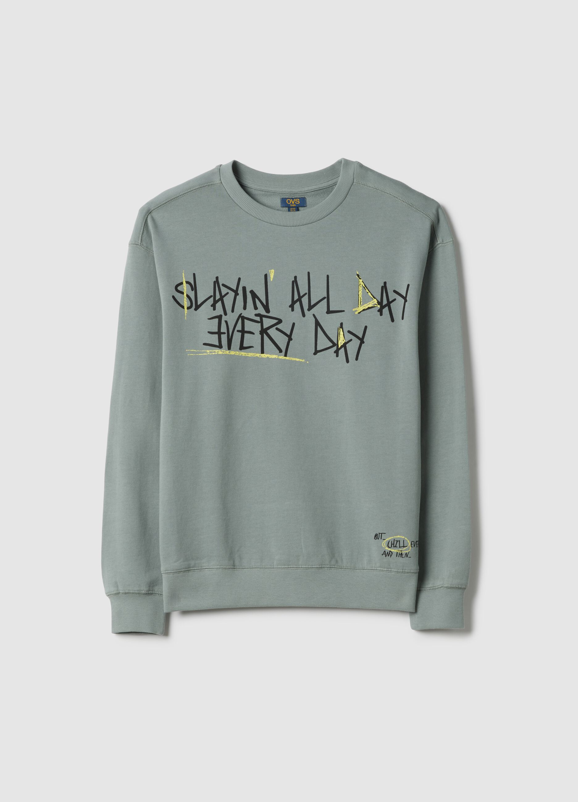 Over fit green pure cotton sweatshirt for boys with print