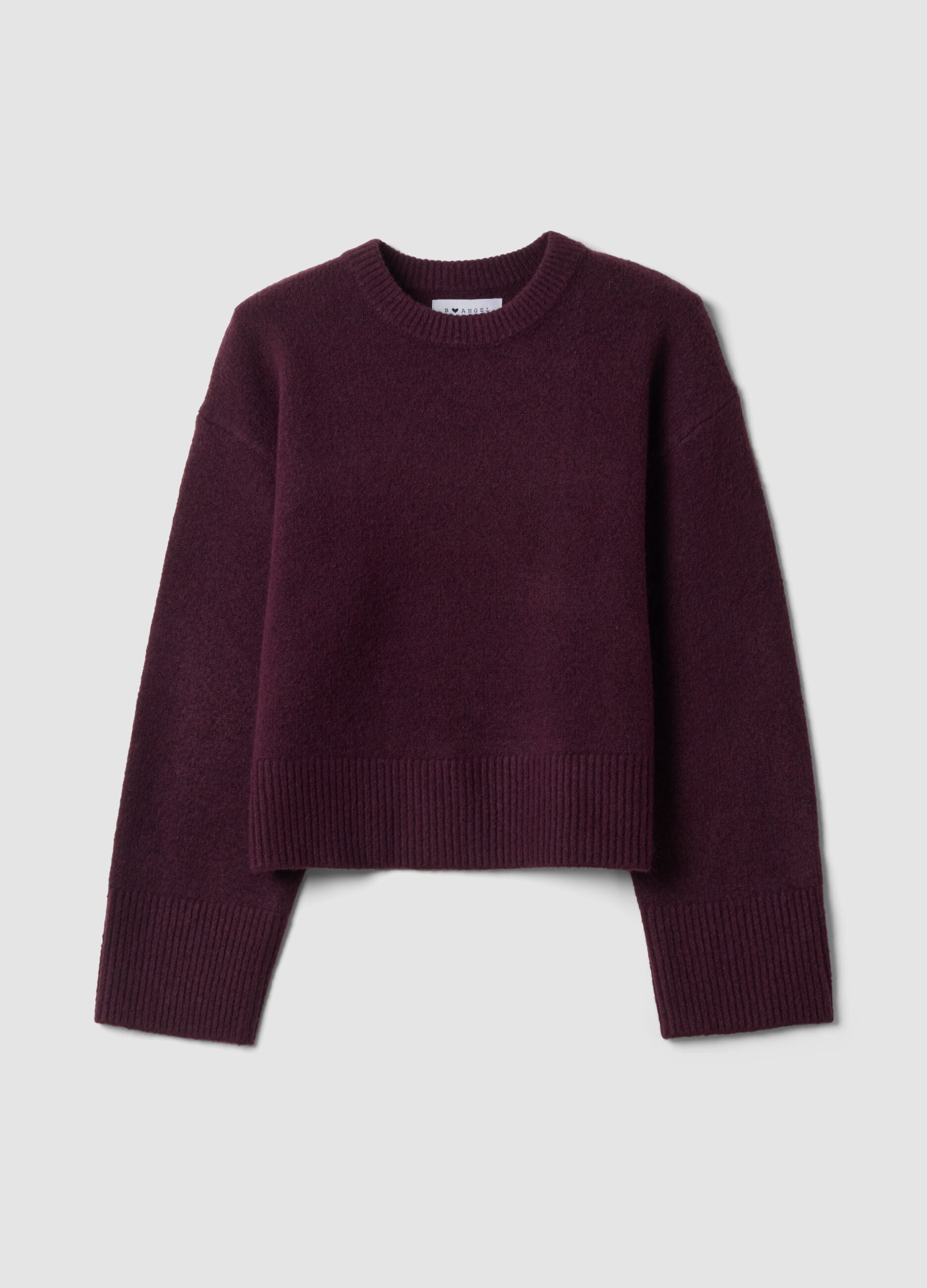 Purple stretch wool crew-neck jumper, oversized fit