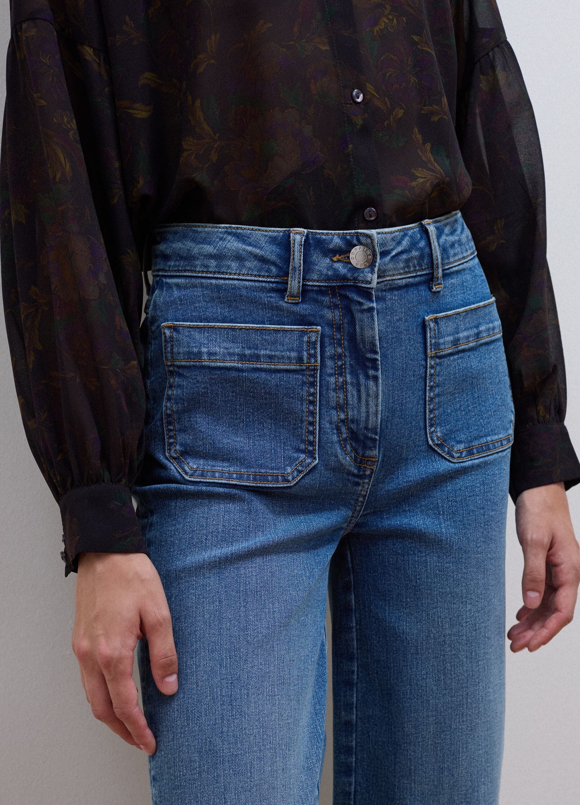 Blue wide-leg stretch cotton jeans