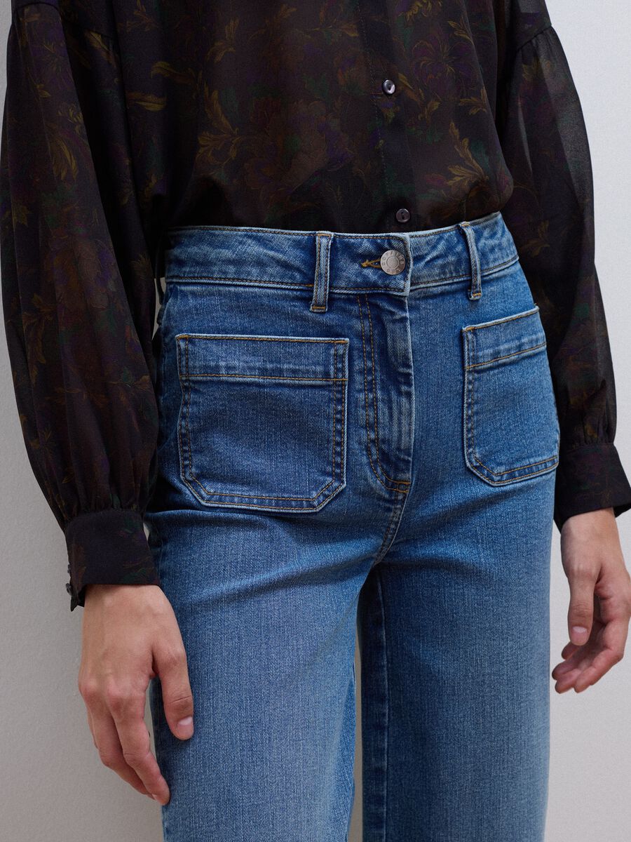 Blue wide-leg stretch cotton jeans_3