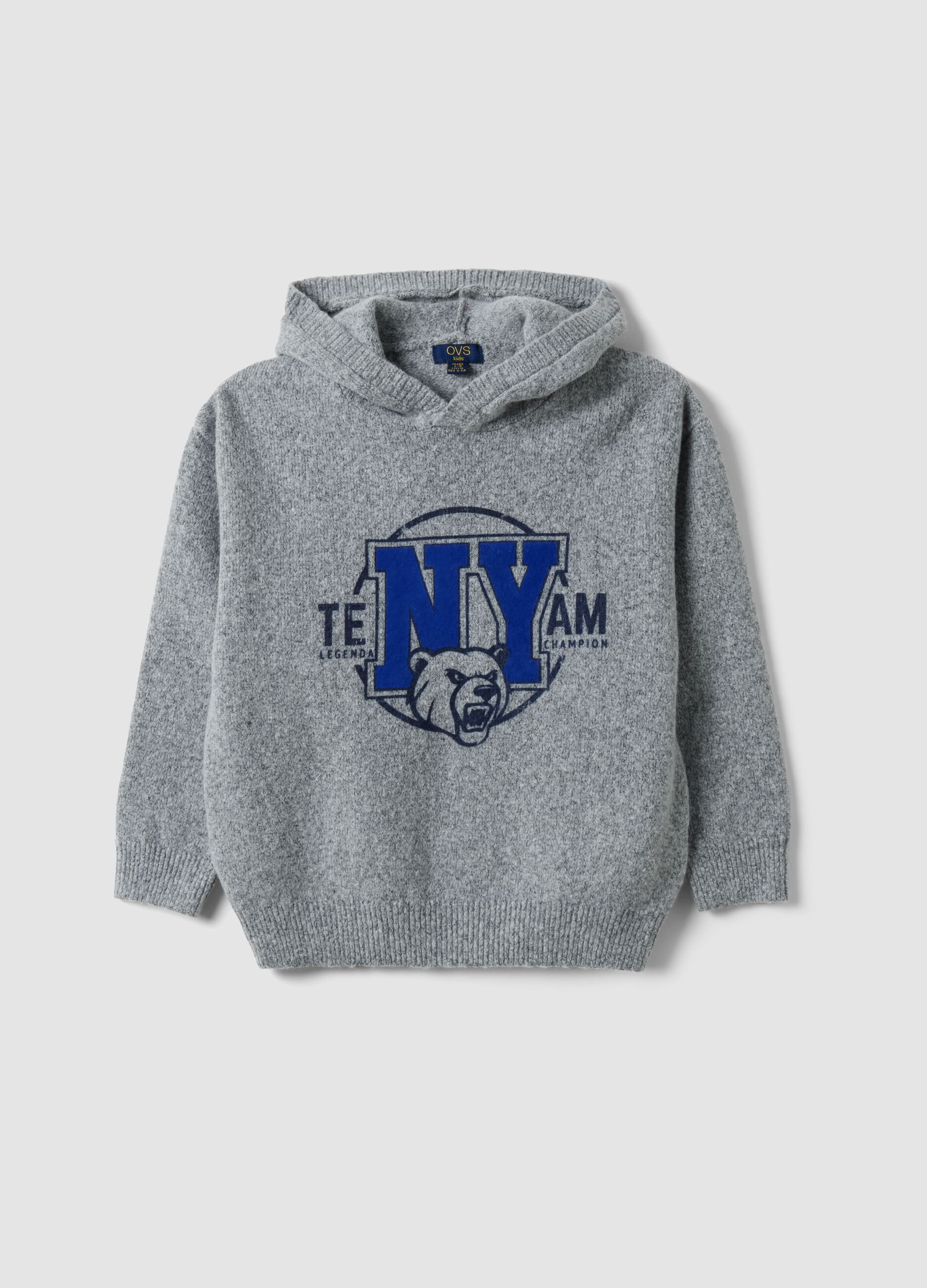 Grey stretch hoodie sweatshirt with print for boys