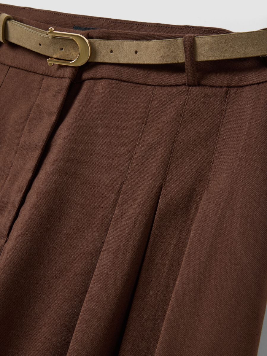 Brown wide-leg formal trousers in stretch viscose with belt_1