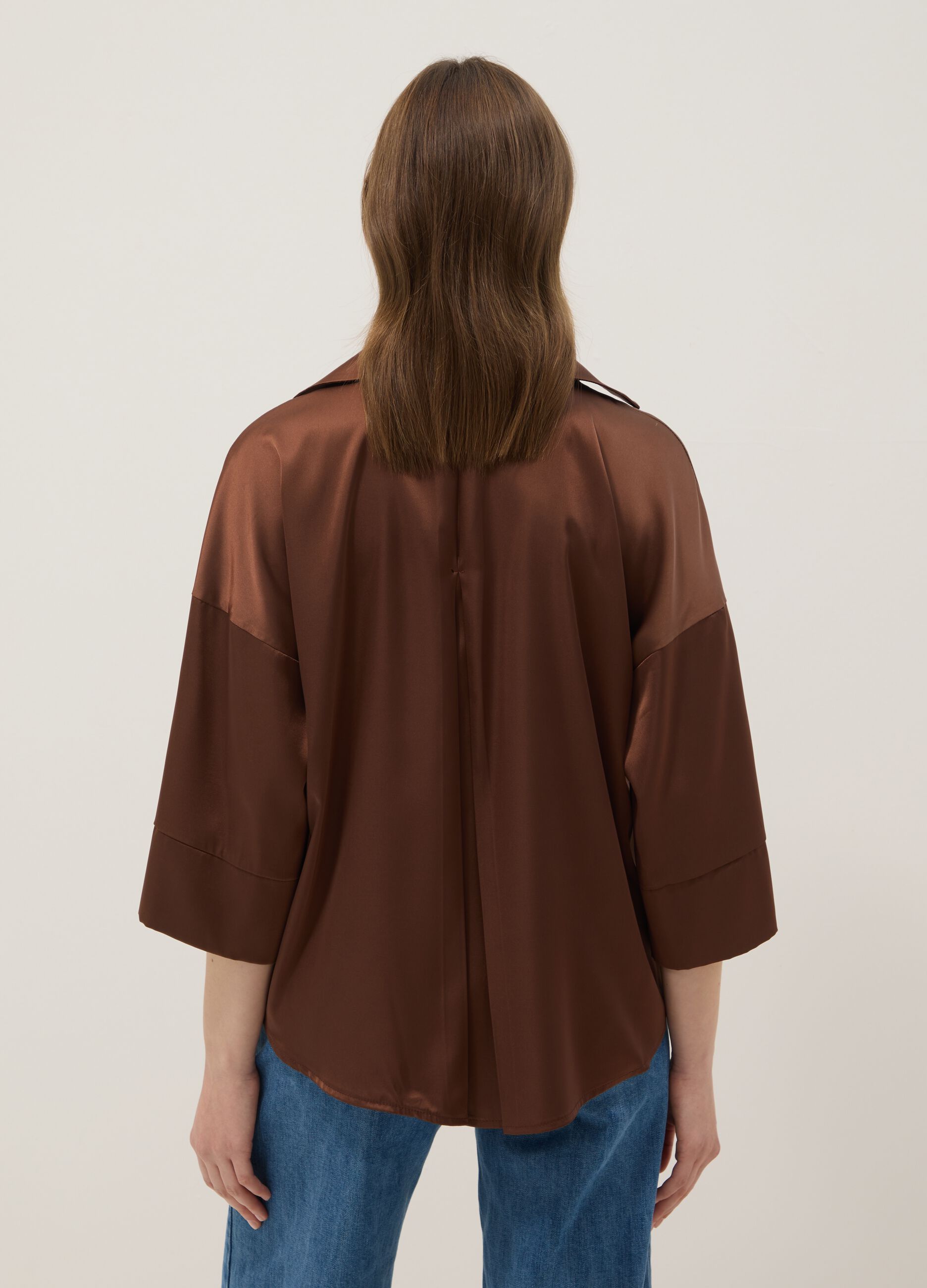 Braune Satinbluse im Regular Fit