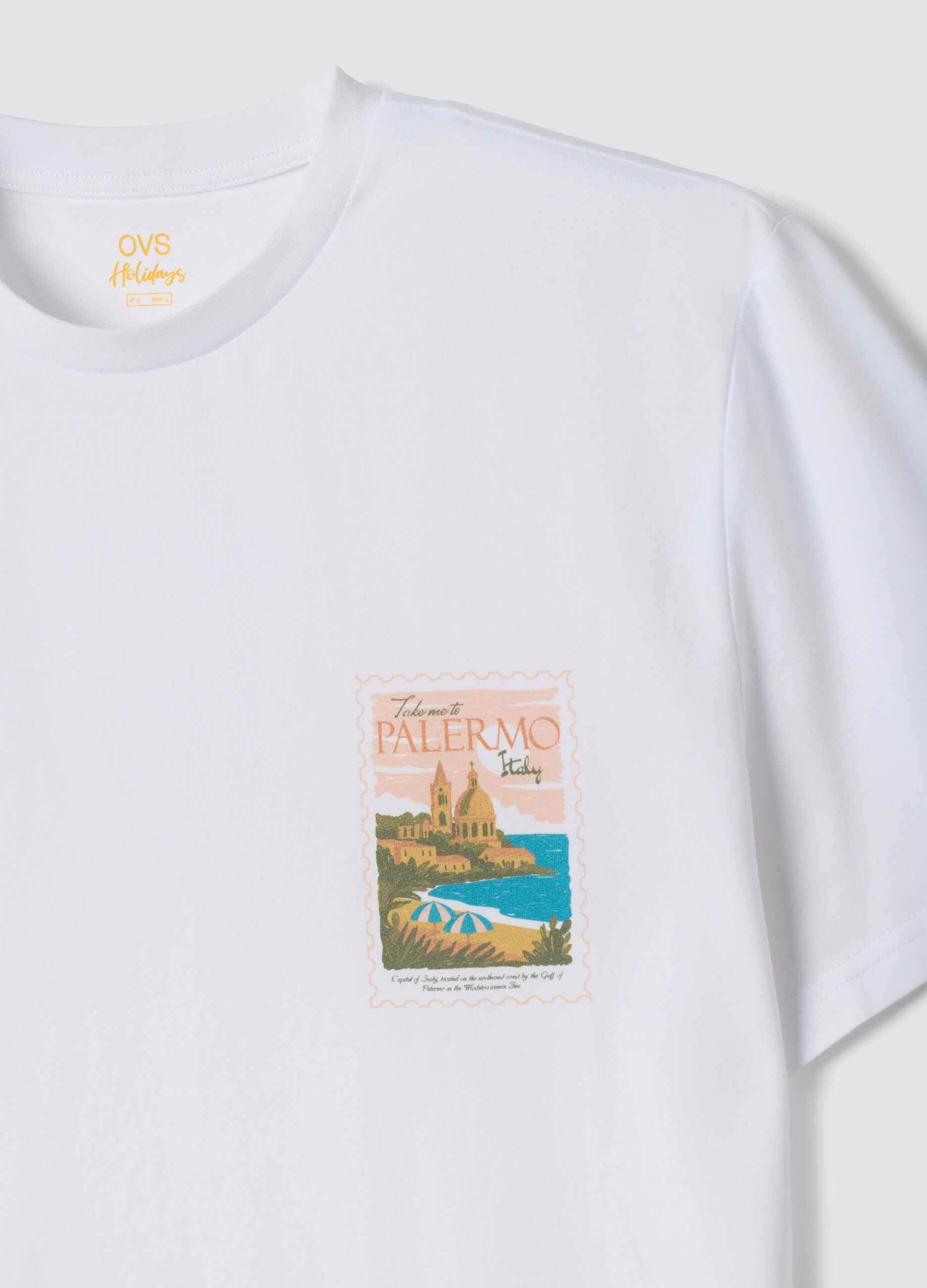 Wei&szlig;es T-Shirt aus reiner Baumwolle mit Print, Regular Fit