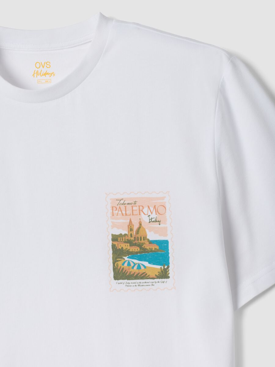 Wei&szlig;es T-Shirt aus reiner Baumwolle mit Print, Regular Fit_5
