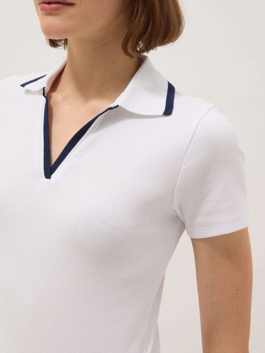 White stretch cotton regular fit polo shirt with contrasting collar_3