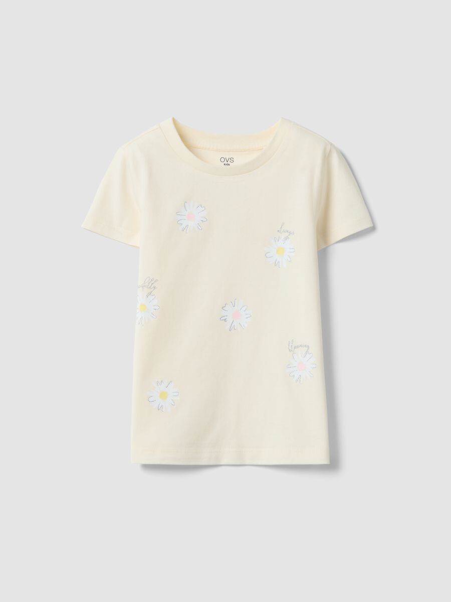 Yellow pure cotton regular fit t-shirt with print for girls_0