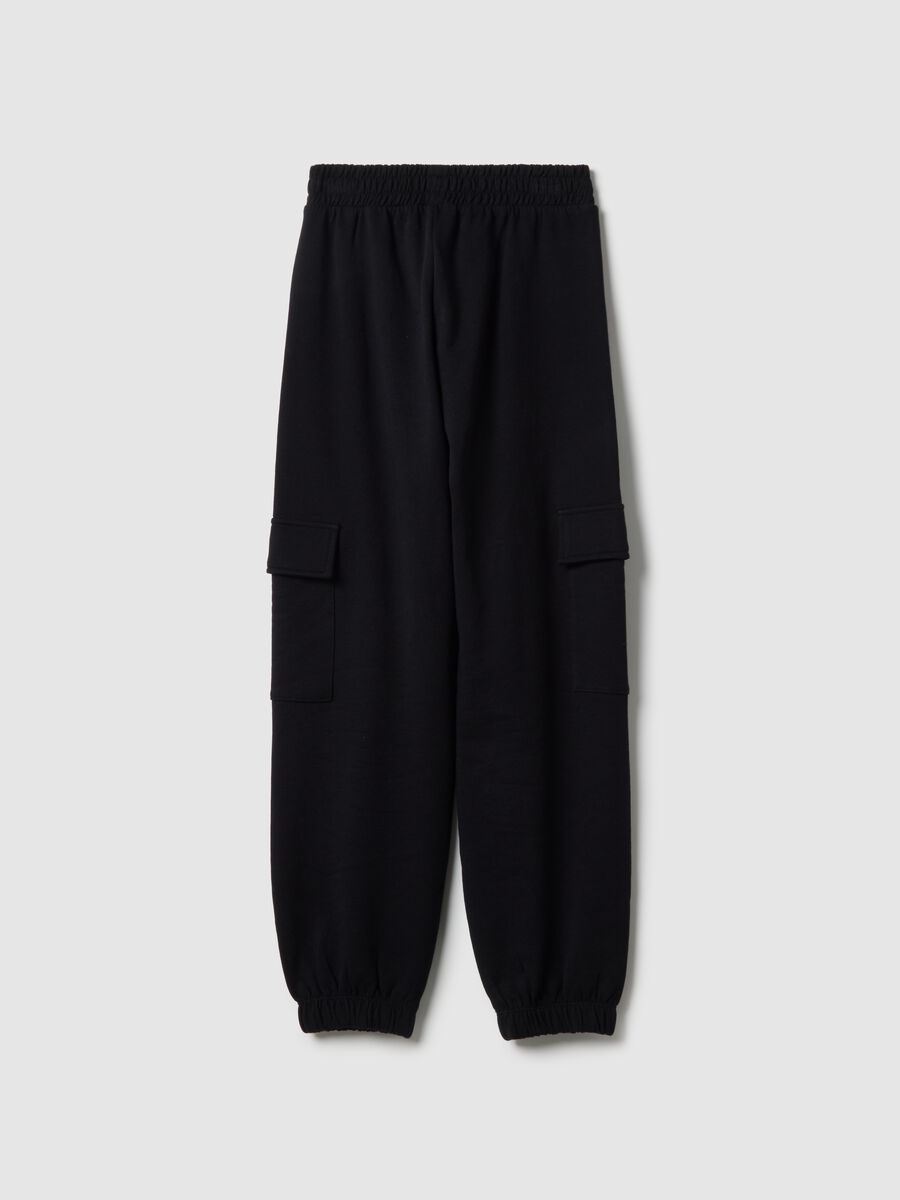 Girls' regular fit black cotton jogger trousers_4