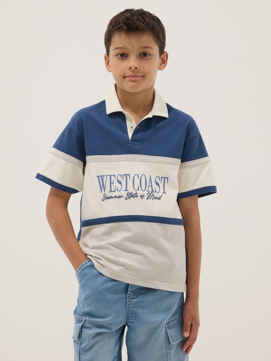 Polo azul de algod&oacute;n puro de manga corta_0