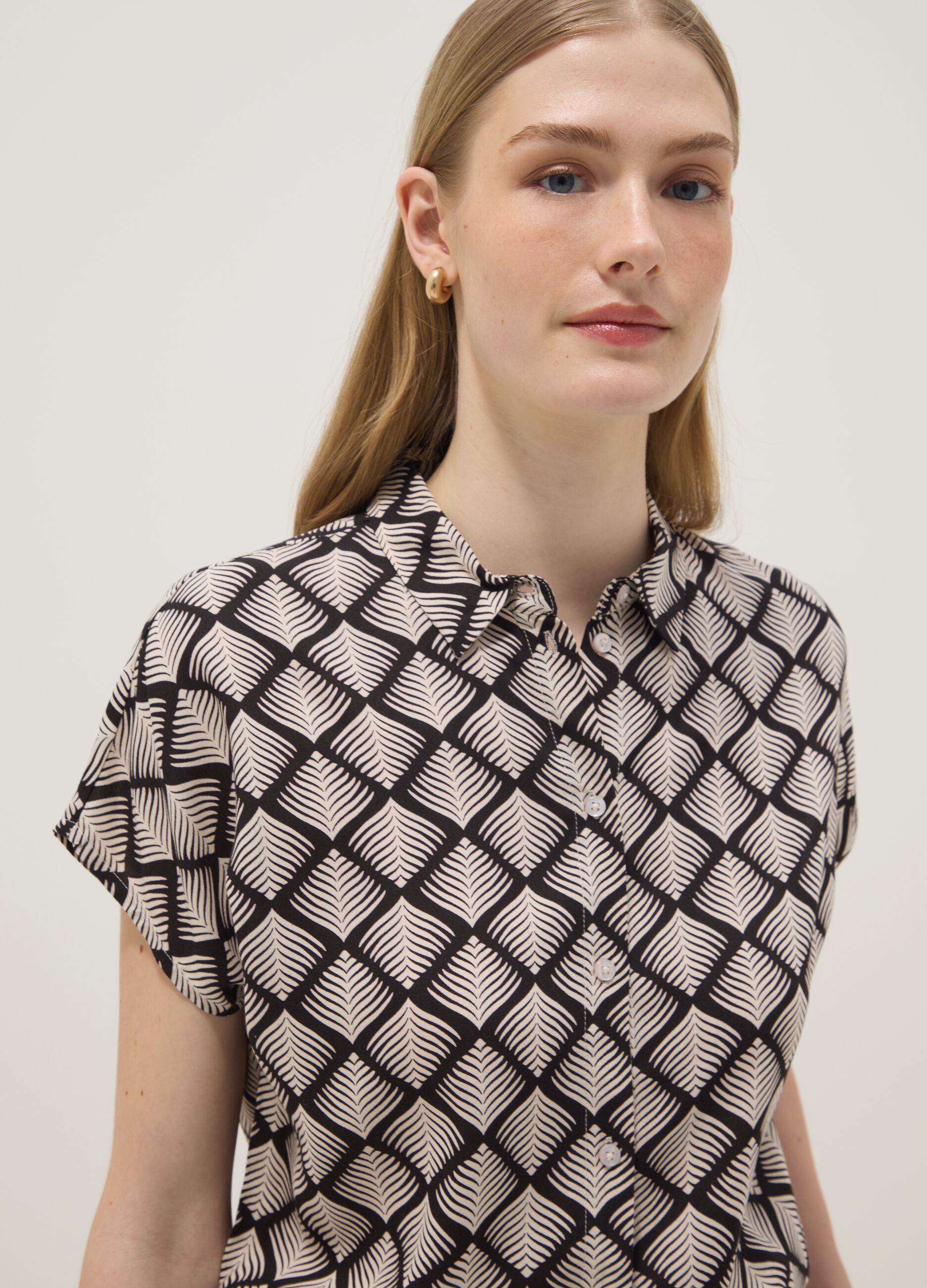 Pure viscose multicolour printed shirt, regular fit