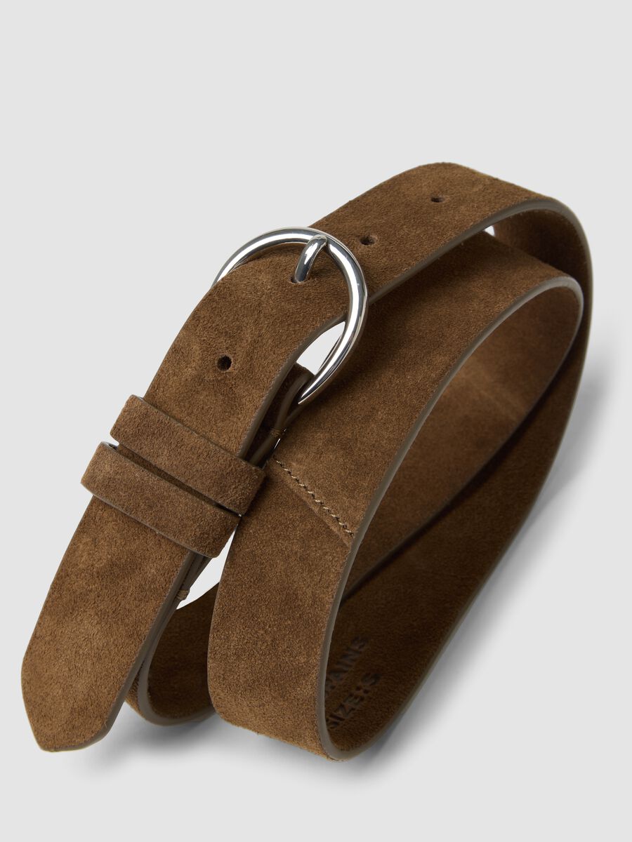 Brown genuine leather belt with oval buckle_2