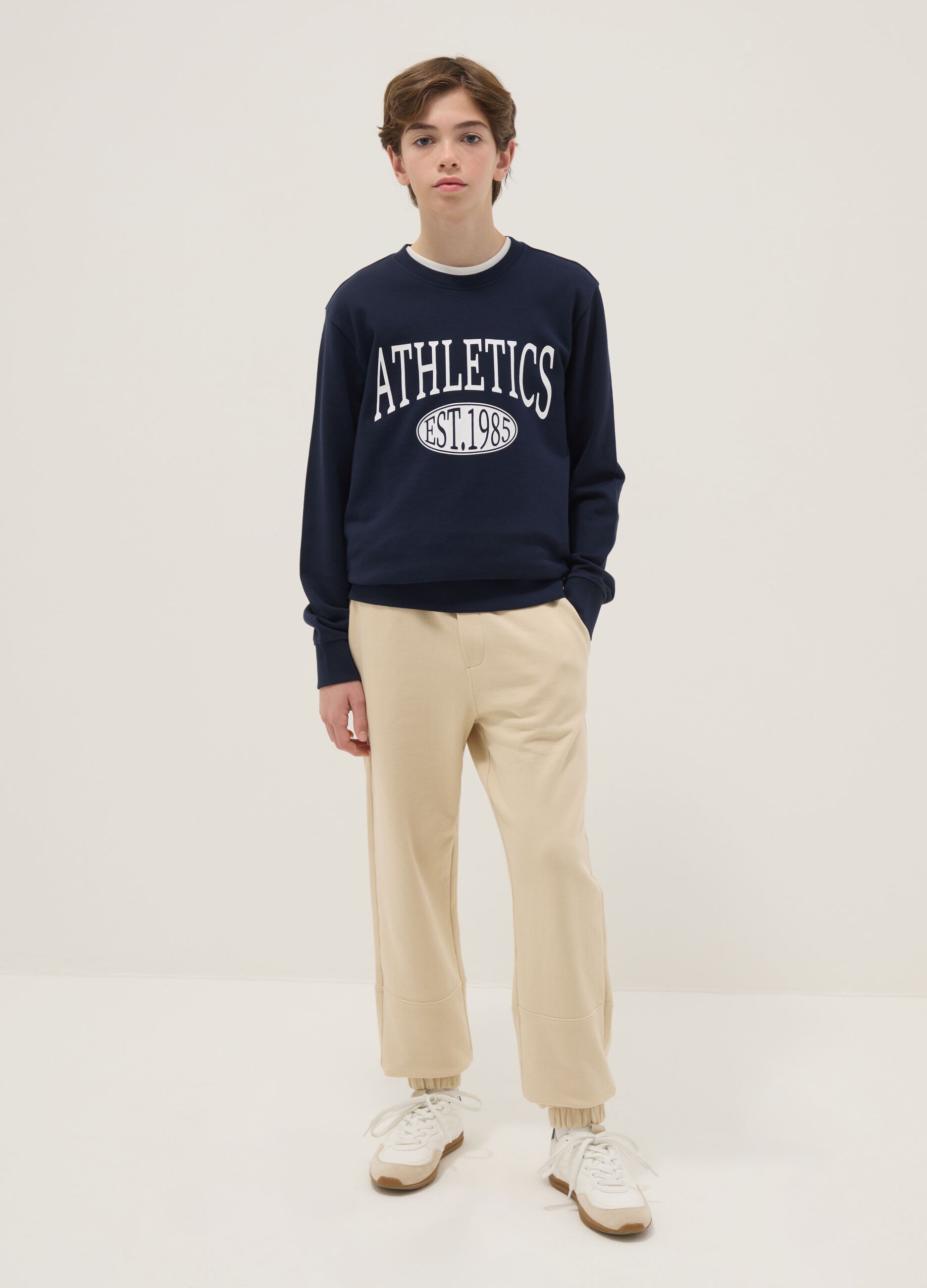 Beige jogger trousers for boys in pure organic cotton regular fit