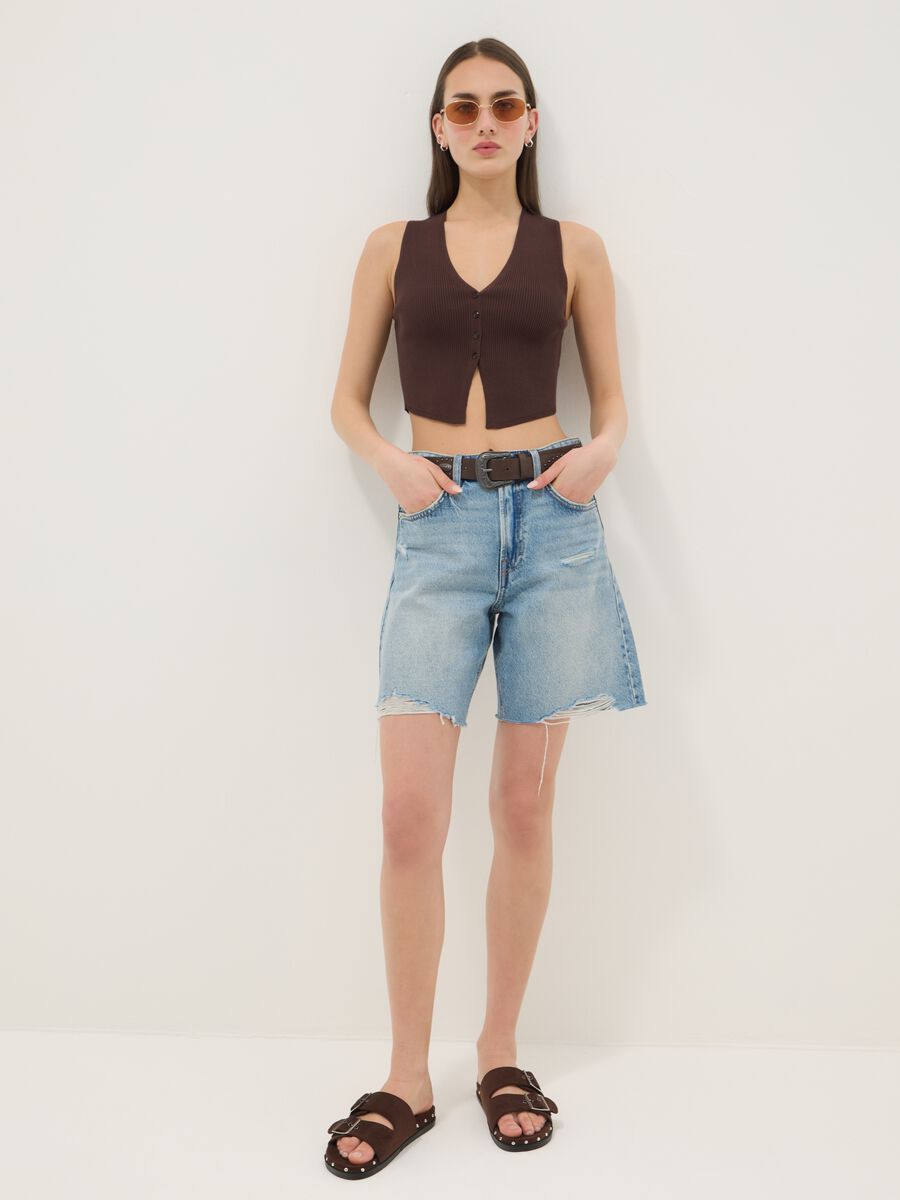 Braune Weste aus Viskose-Mischung mit regul&auml;rer Passform und tiefem V-Ausschnitt_2