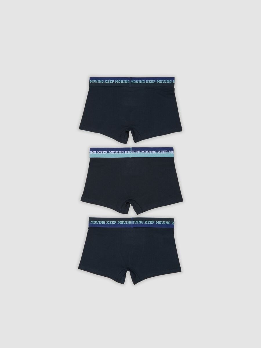 Triple pack of navy blue mid-length boys&rsquo; boxers in stretch organic cotton_1