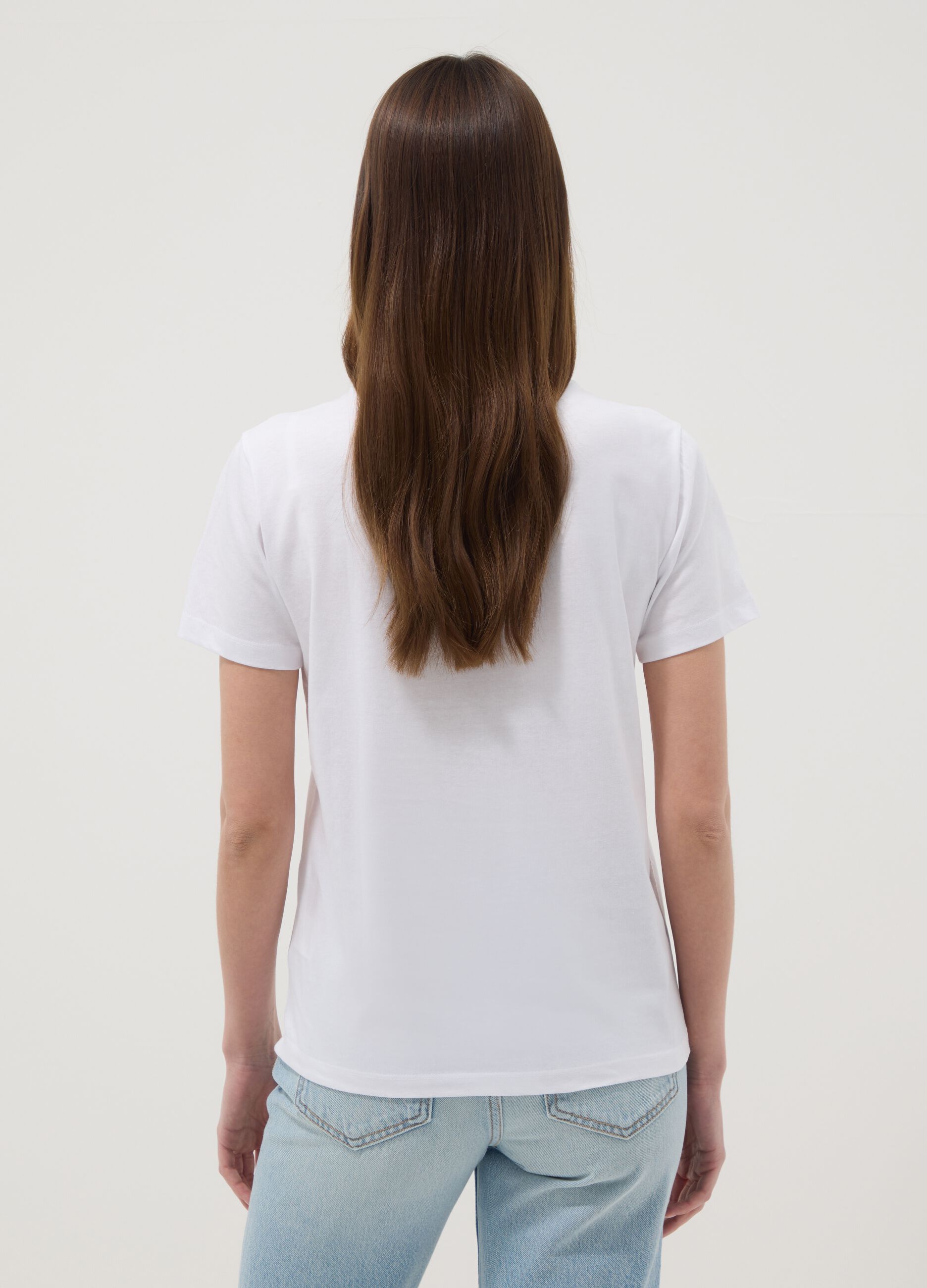 White pure cotton regular fit T-shirt with print