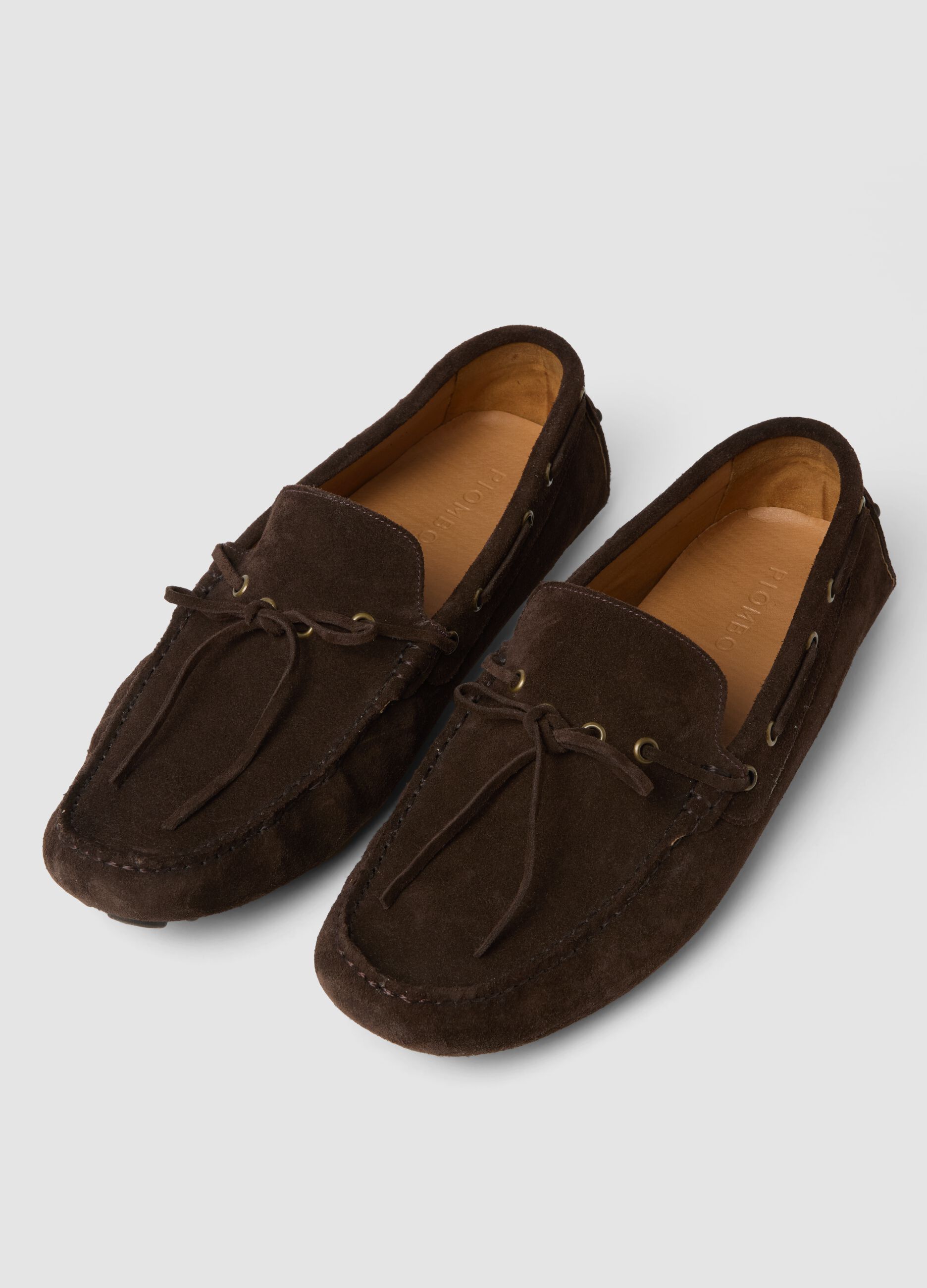 Brown genuine leather moccasins with non-slip sole