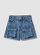 Girls&rsquo; blue denim cotton cargo shorts with wide-leg fit_0