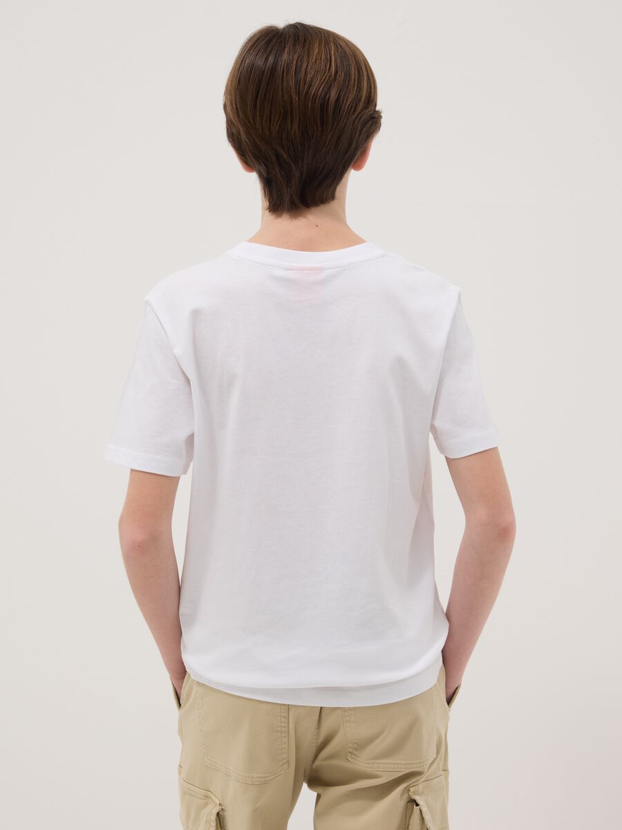 Boys' white pure cotton t-shirt regular fit with print_2