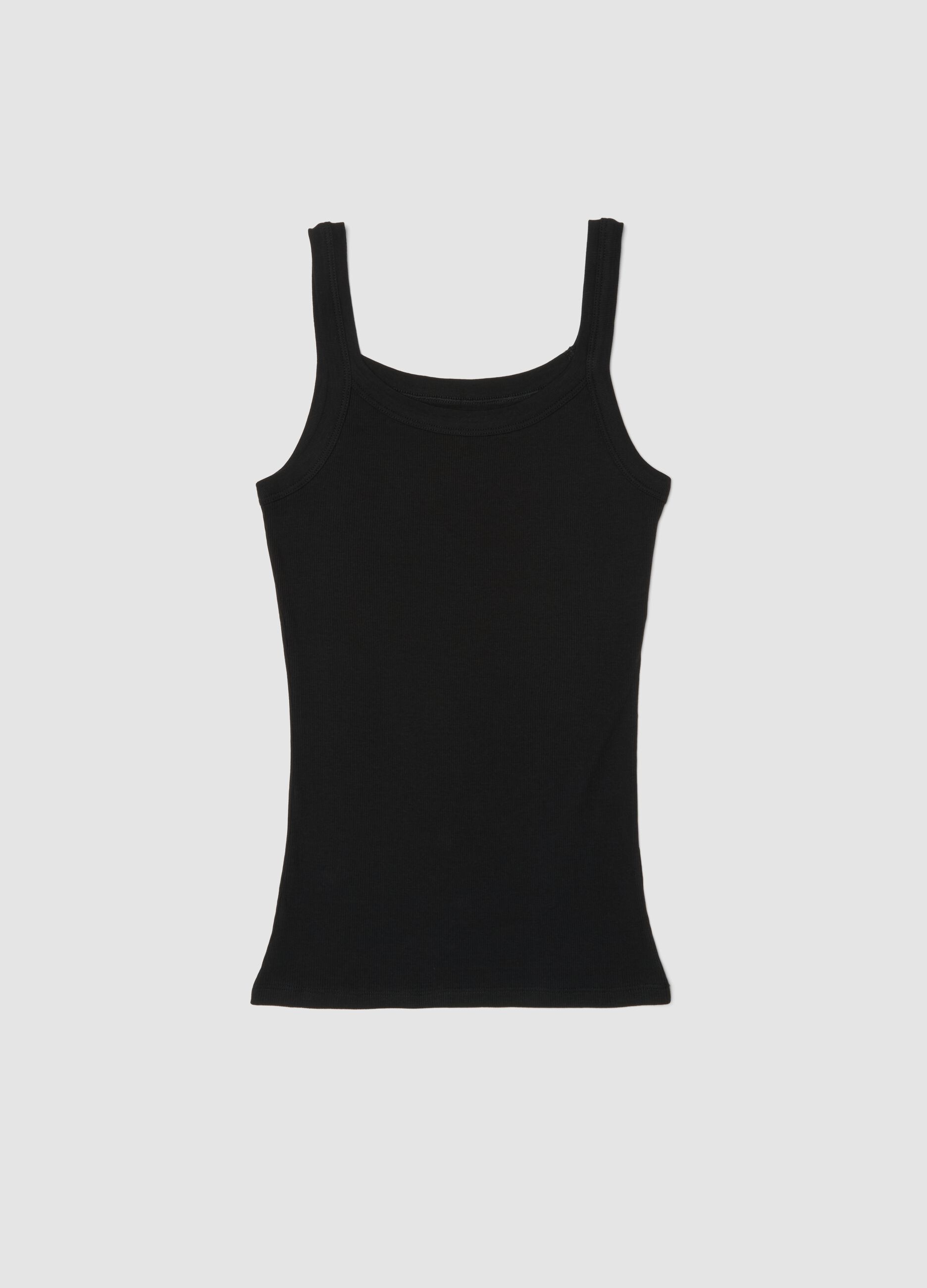 Black pure cotton tank top regular fit with wide shoulder