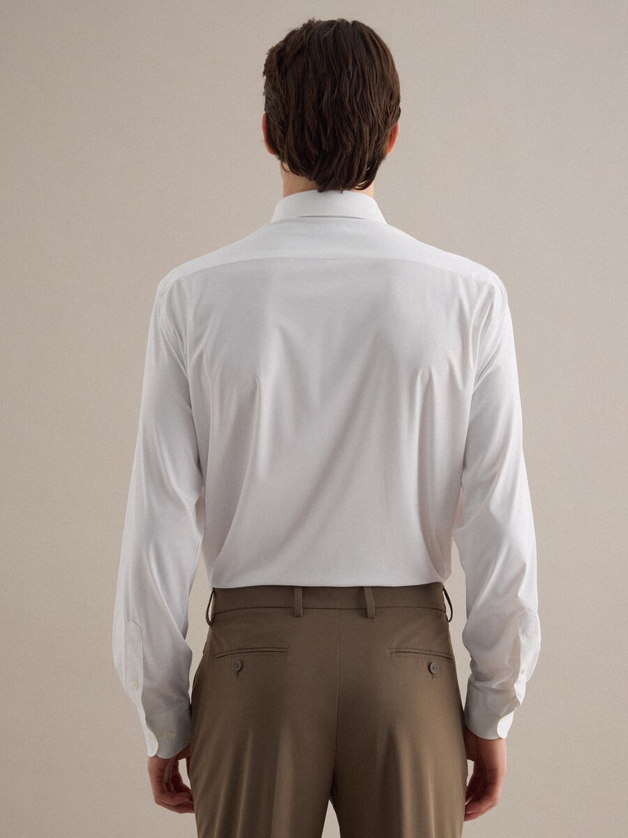 White Slim Fit Long Sleeve Shirt with Classic Collar_3
