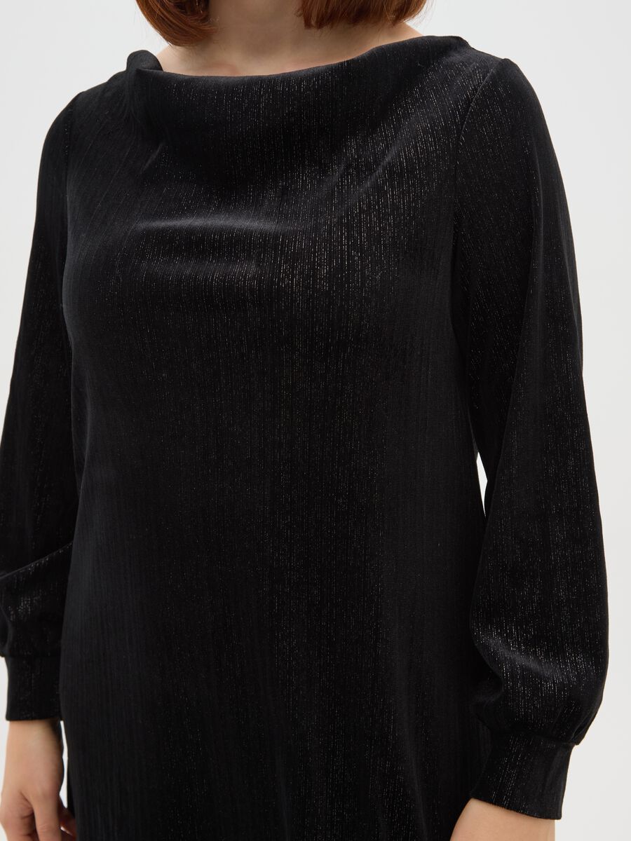 Black Velvet Long Dress Regular Fit with Boat Neckline_3