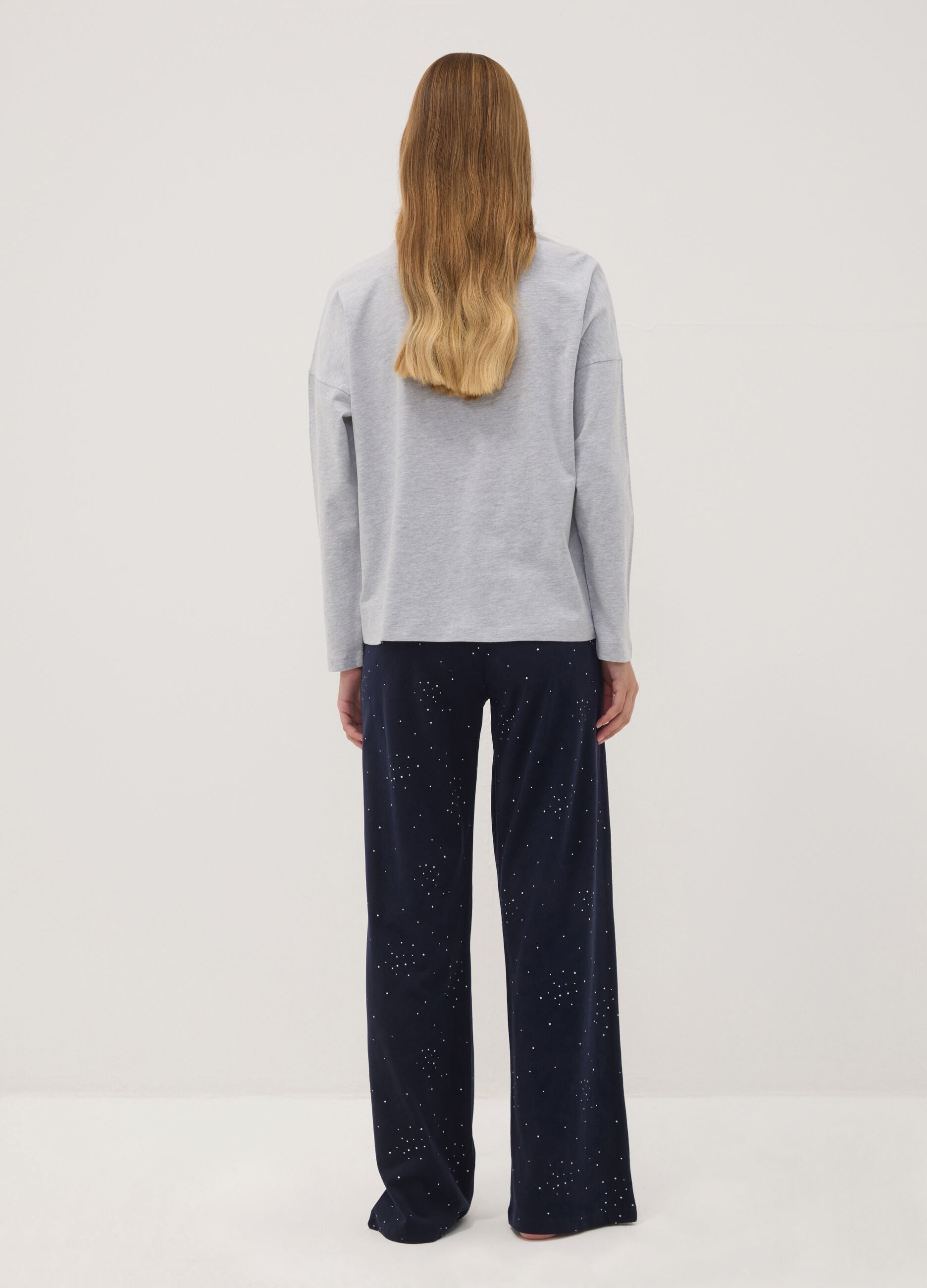 Grey organic cotton and viscose blend crew-neck pyjamas