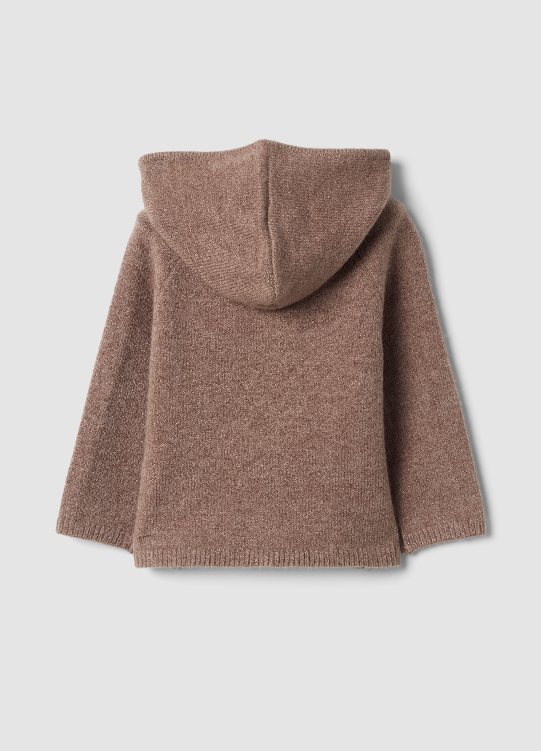 Braune Strickjacke mit Rundhalsausschnitt und Kapuze