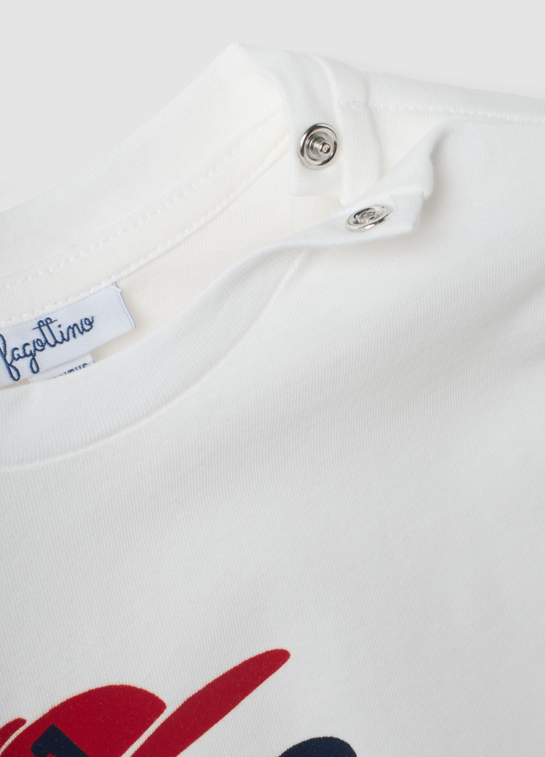 White pure organic cotton T-shirt with puppy print for baby boy