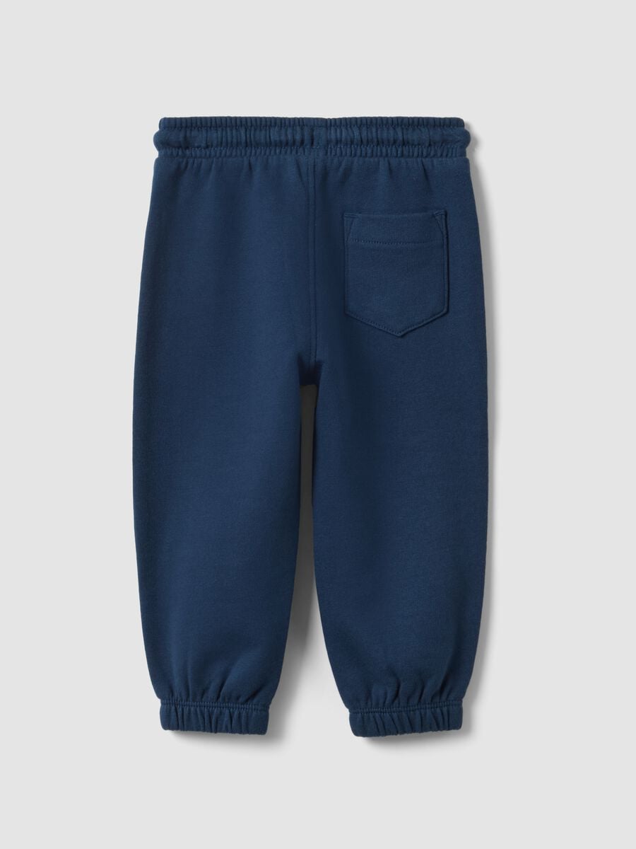 Blue organic cotton jogger trousers with drawstring for boys_1