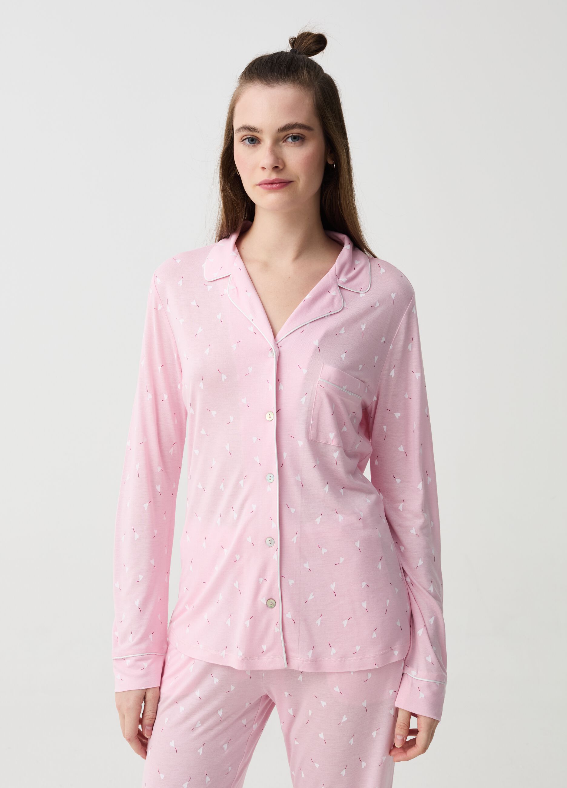 Viscose pyjama top with hearts pattern