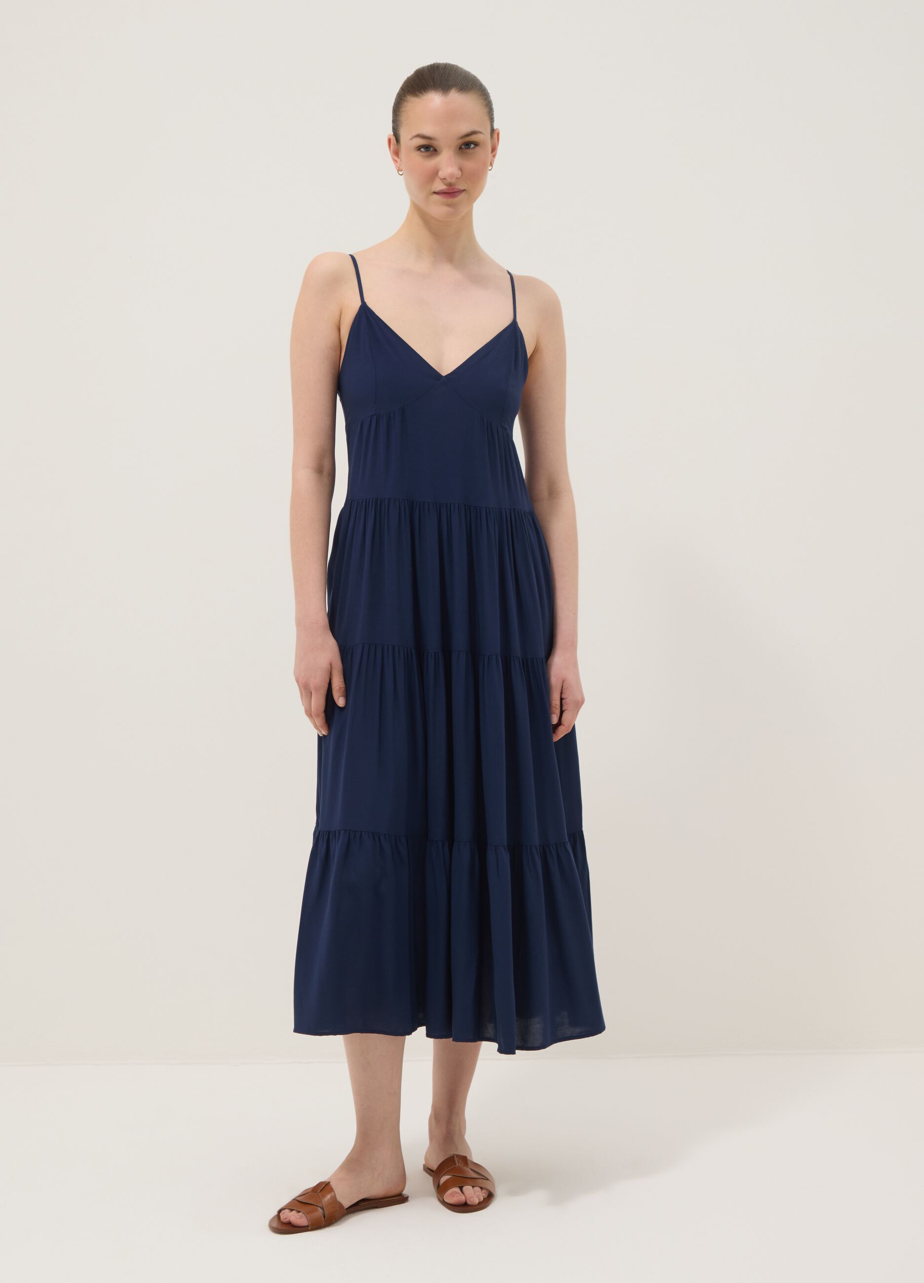 Long blue dress in pure viscose