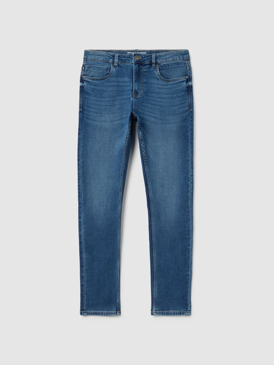 Blue denim skinny fit cotton blend jeans_4
