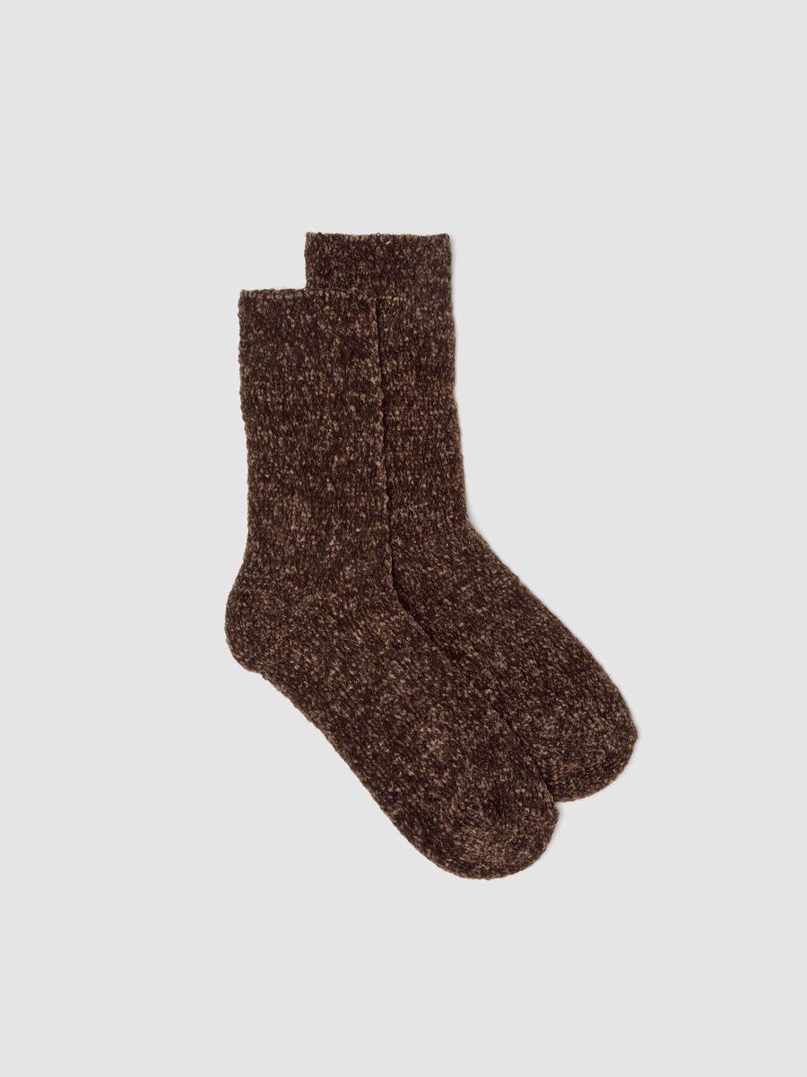 Brown boucl&eacute;-effect stretch-fabric socks_0