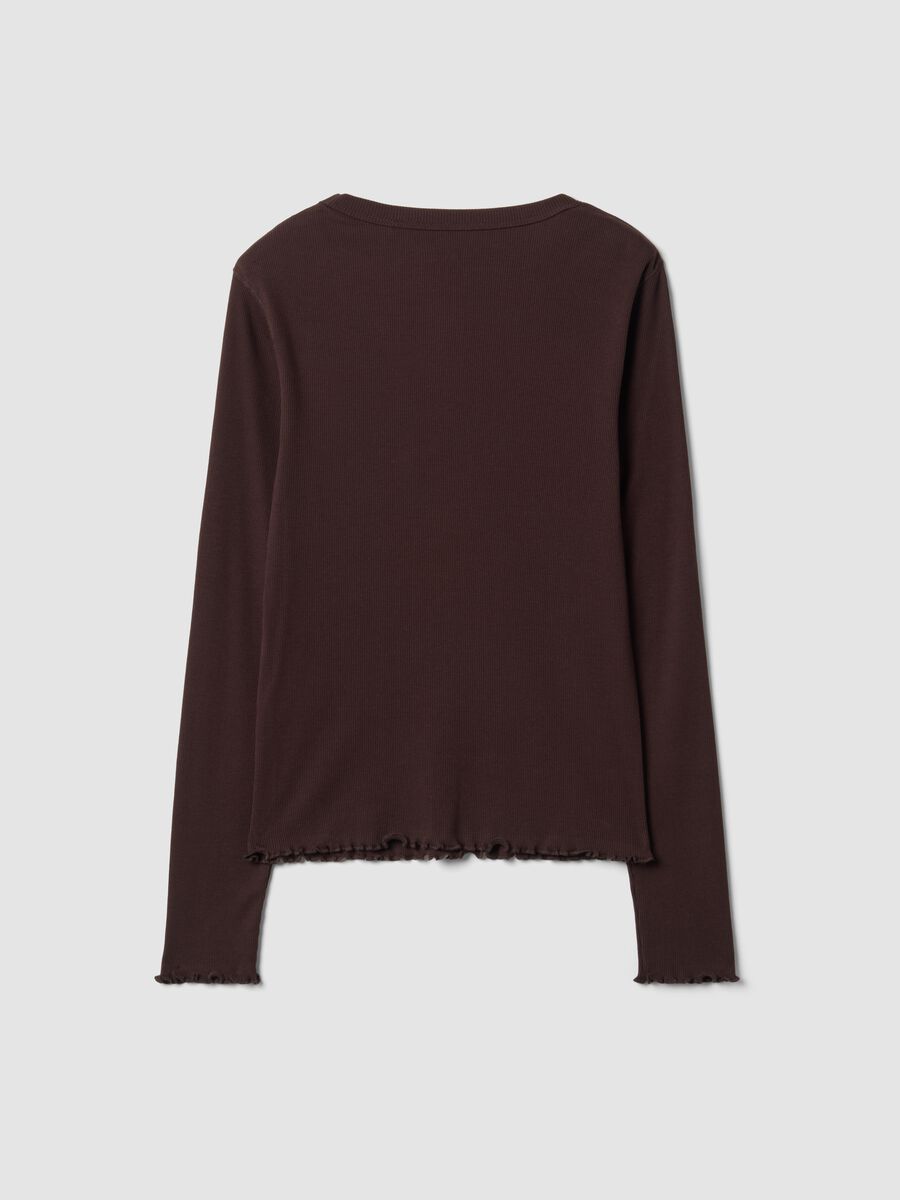 T-shirt marrone in puro cotone a maniche lunghe girocollo regular fit_6