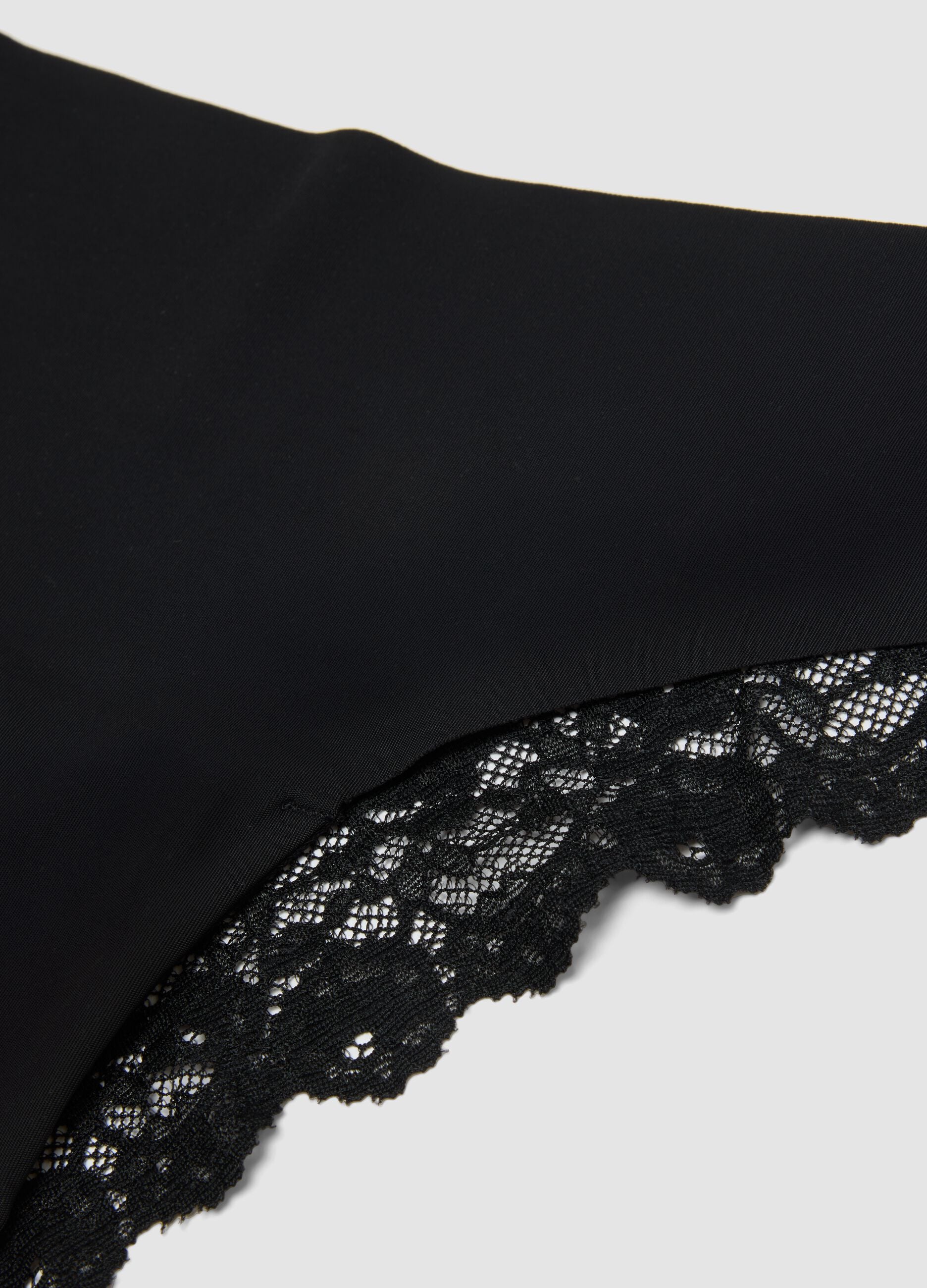 Black Brazilian briefs in stretch microfibre with lace