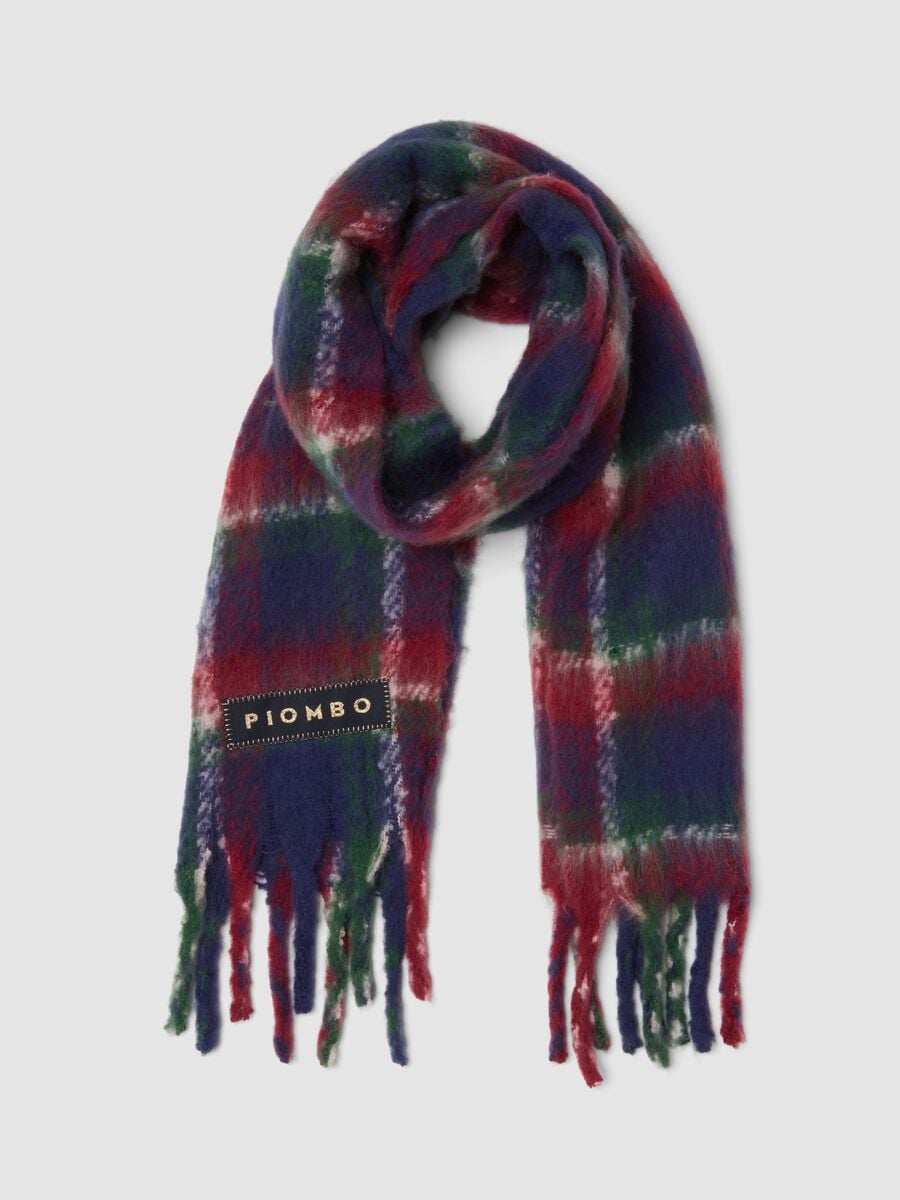 Sciarpa multicolor a quadri con frange_0
