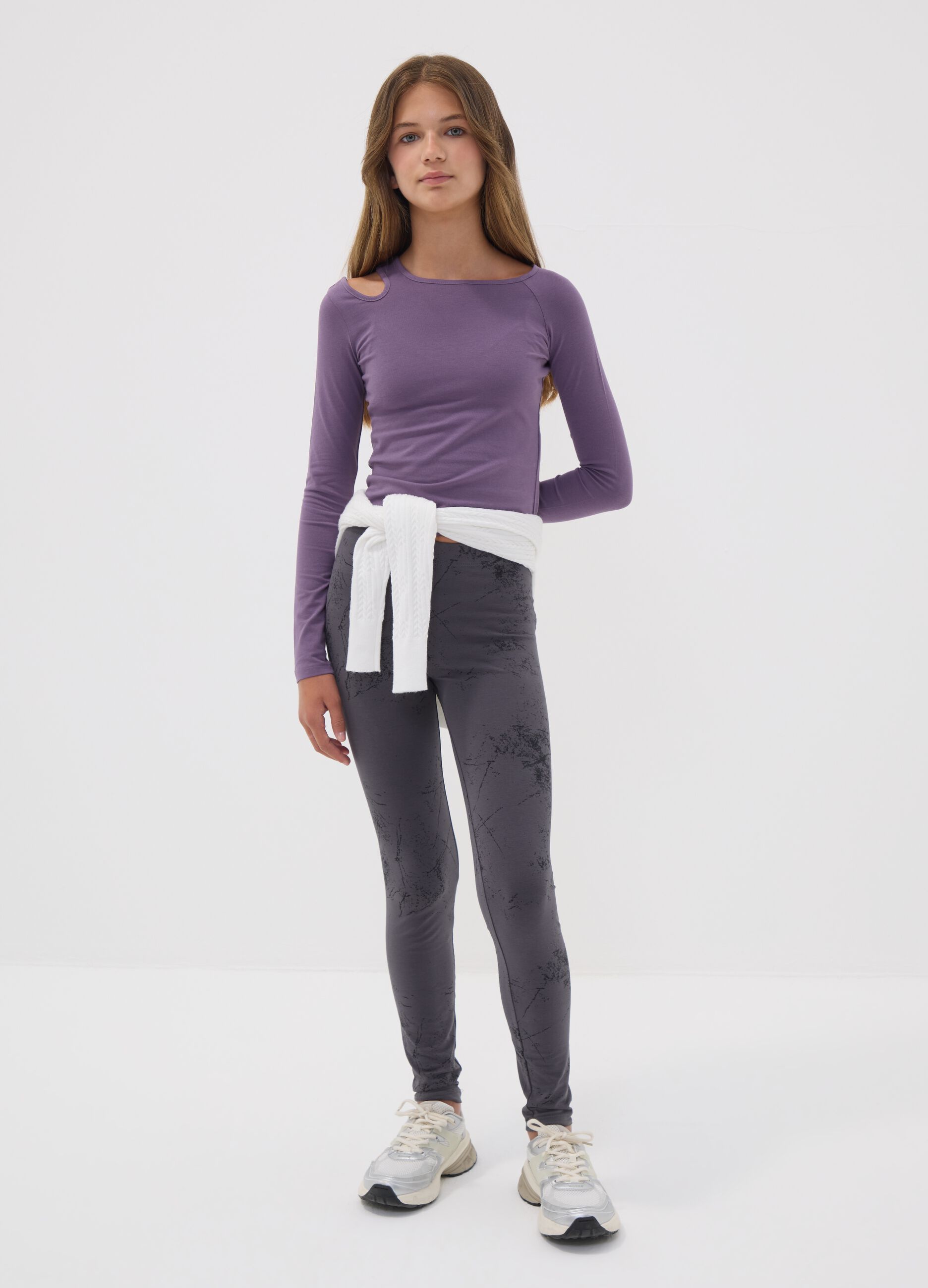 Girls&rsquo; grey skinny-fit organic stretch cotton leggings