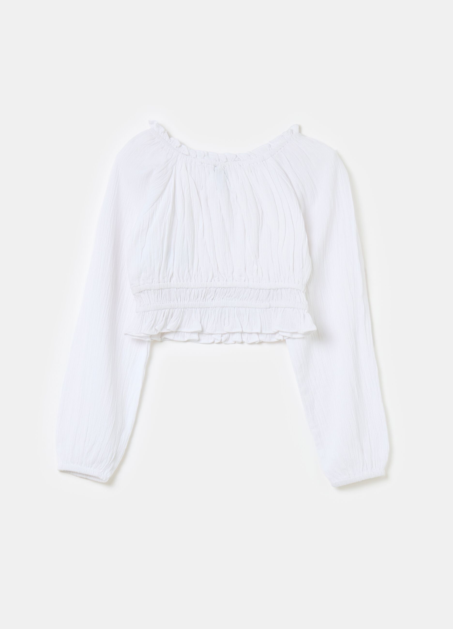 Crop blouse in crêpe with frills