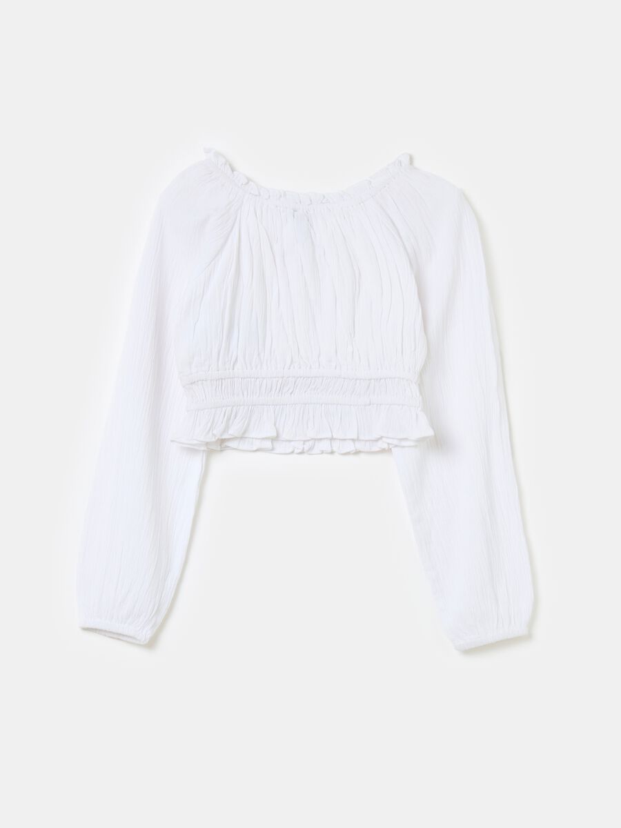 Crop blouse in crêpe with frills_1