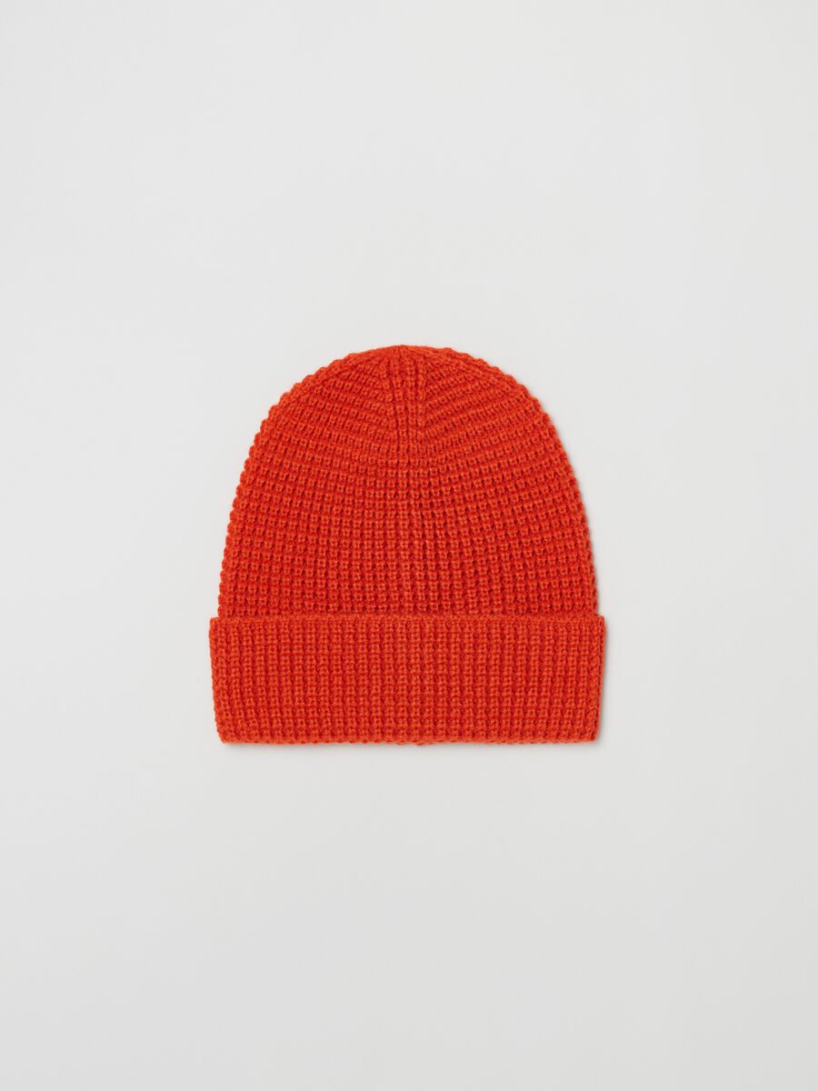 Waffle weave beanie with fold-up brim_0