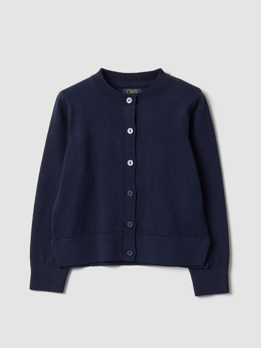 Blue cotton-blend crew-neck cardigan, regular fit, for girls_0