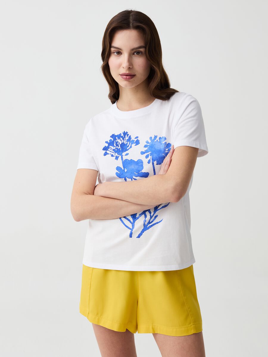 Cotton T-shirt with floral print_0