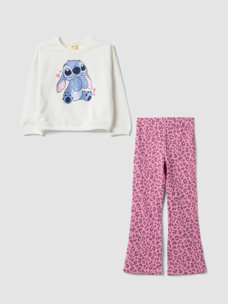 Wei&szlig;-rosanes Jogging-Set aus Baumwollmix mit Lilo & Stitch-Print f&uuml;r M&auml;dchen_0