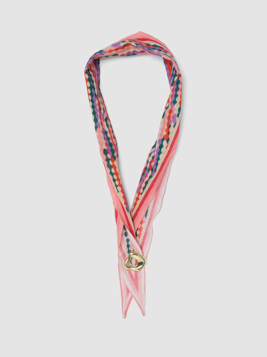 Pink pure cotton scarf with multicolour print_0