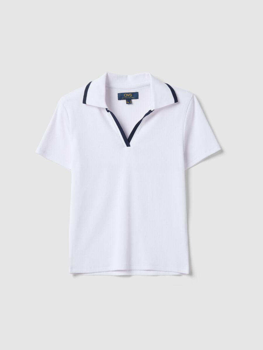 White stretch cotton regular fit polo shirt with contrasting collar_4