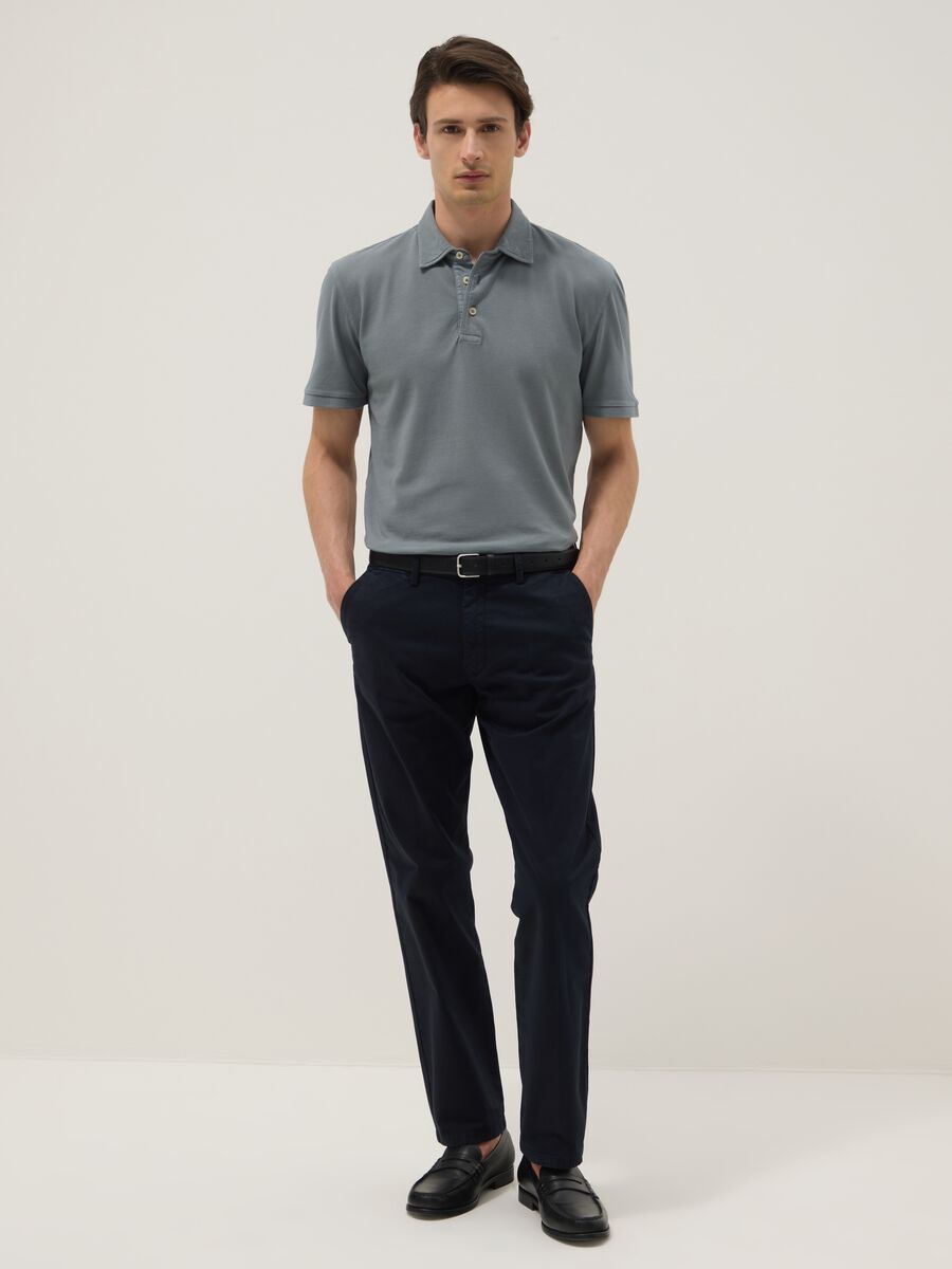 Grey pure cotton slim-fit short-sleeve polo_2