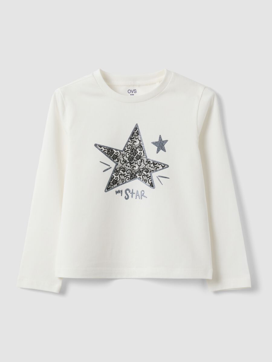 Girls&rsquo; grey organic cotton T-shirt with front print_0