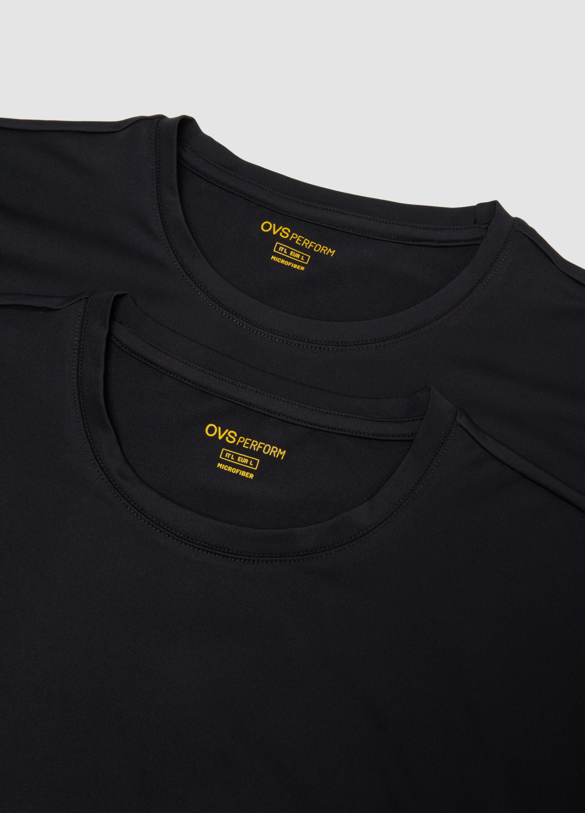 2er-Pack schwarze T-Shirts aus elastischer Mikrofaser, Regular Fit