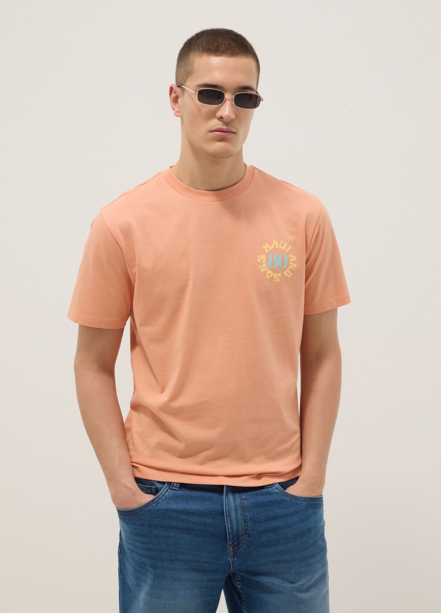 Pink pure cotton short-sleeve T-shirt