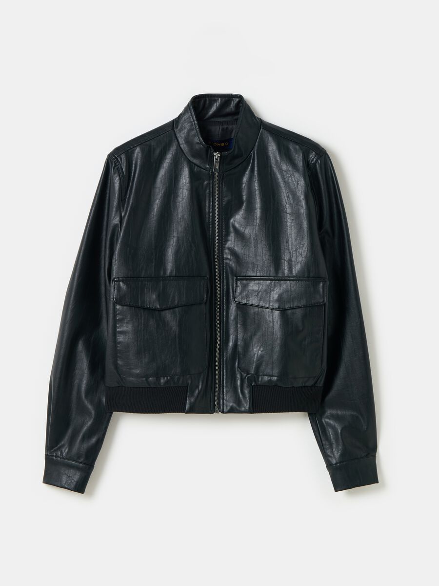 Full-zip glossy-effect bomber jacket_3